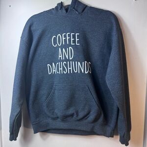 Gildan Gray Hoodie with Coffee and Dachshunds Print Womens Sz M 50% cot 50% Poly